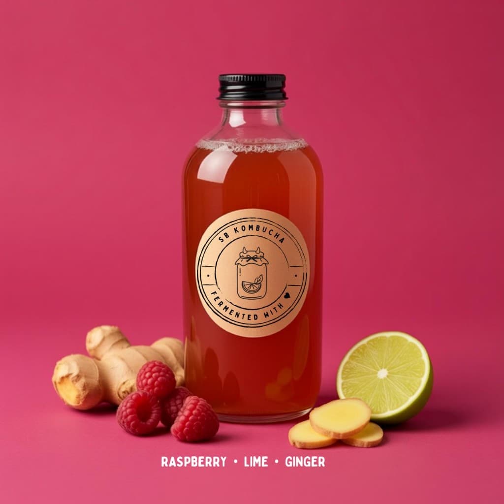 Raspberry Lime Ginger kombucha bottle